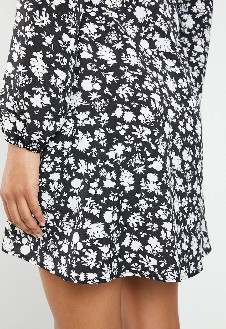 Missguided - Wrap side tea dress - black & white