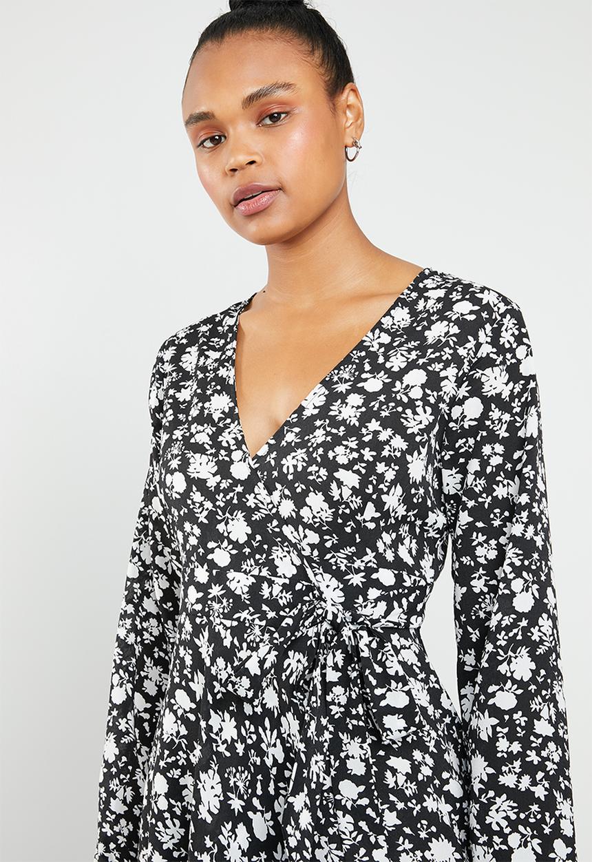 Missguided - Wrap side tea dress - black & white