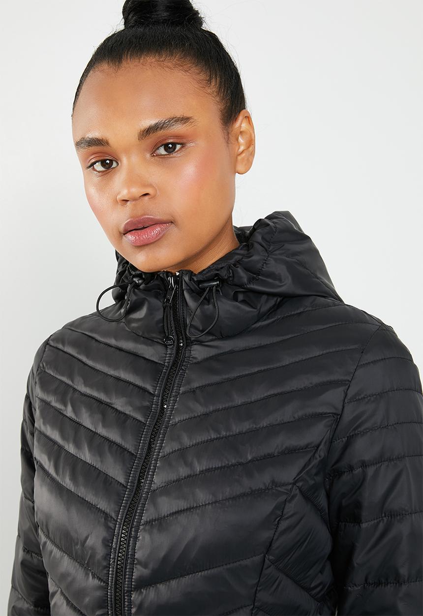 ONLY - Demi hooded puffa jacket - black