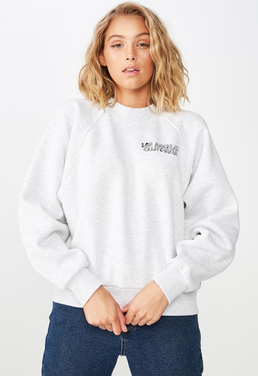 Cotton On - Batwing crew graphic fleece top - grey 