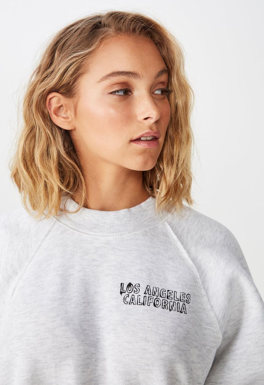 Cotton On - Batwing crew graphic fleece top - grey 