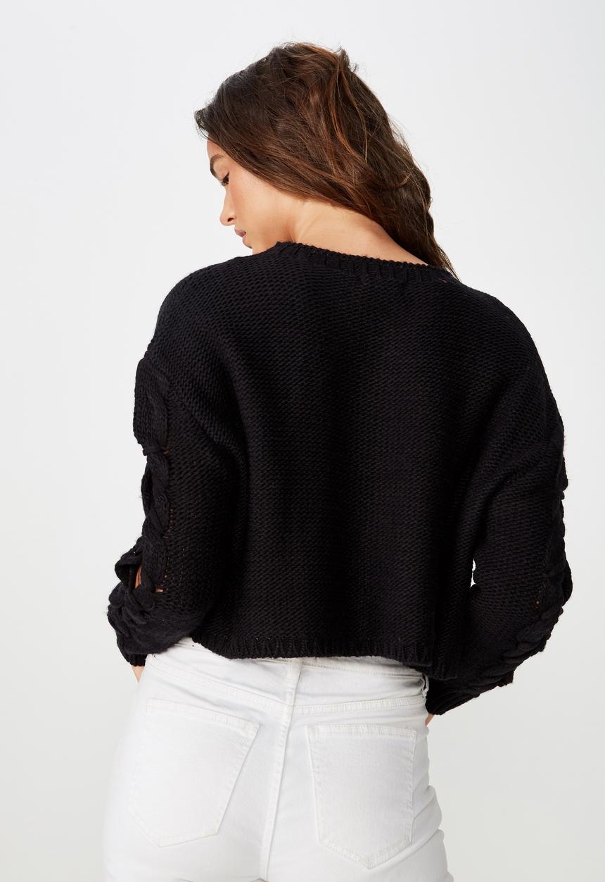 Cotton On - Carrie sleeve detail cable pullover - black