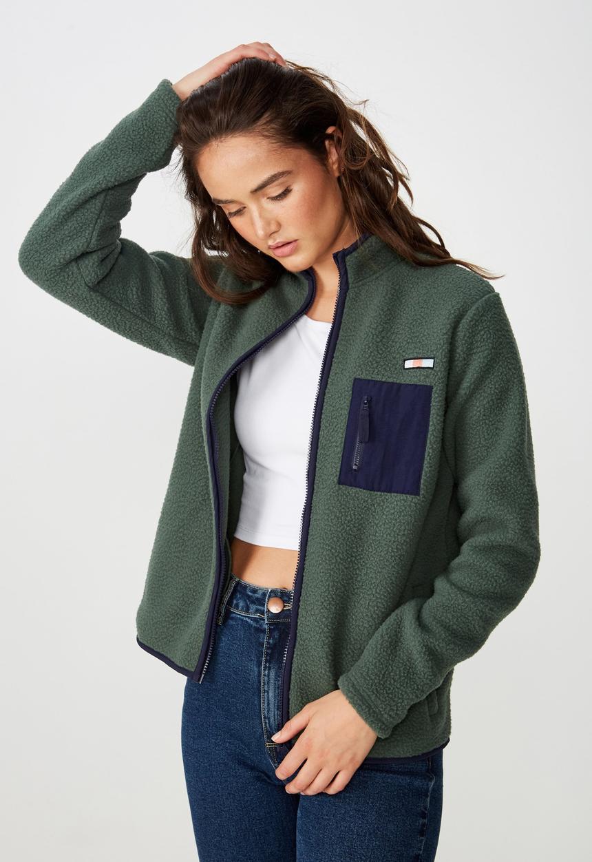 Cotton On - Zip thru polar fleeze - green & navy 