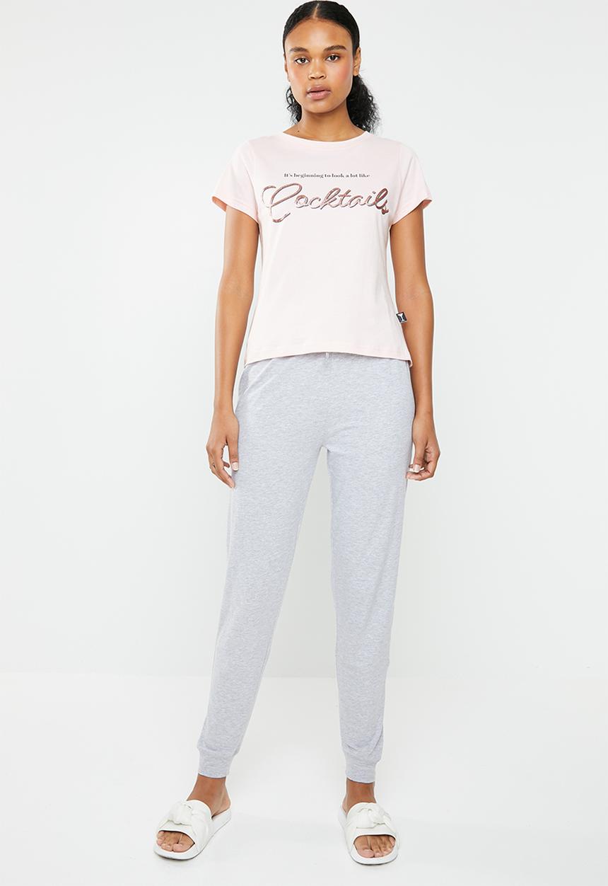 New Look - Cocktails pyjama jogger set - pink & grey