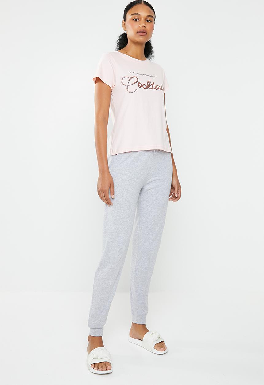 New Look - Cocktails pyjama jogger set - pink & grey