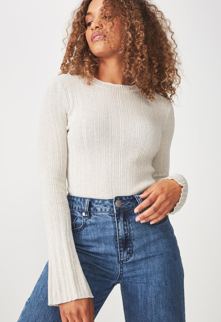 Cotton On - Metallic close to body pullover - cream