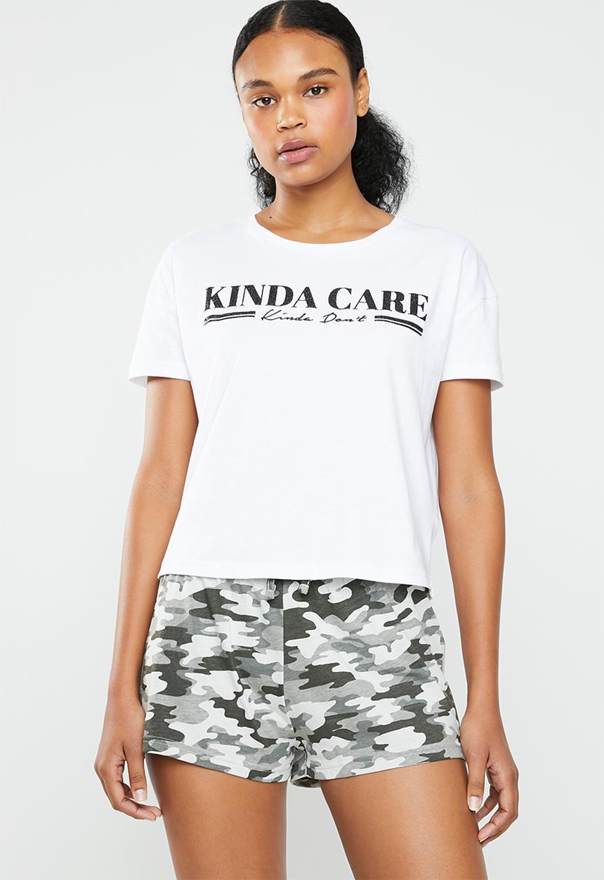 New Look - Camo jersey short set - green & white