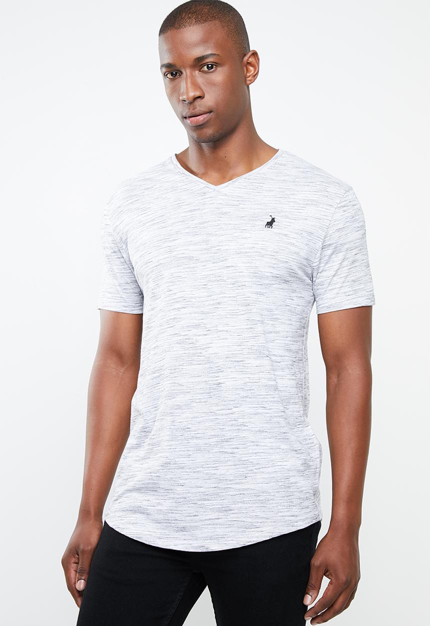 POLO - Space dye v-neck tee - white & grey