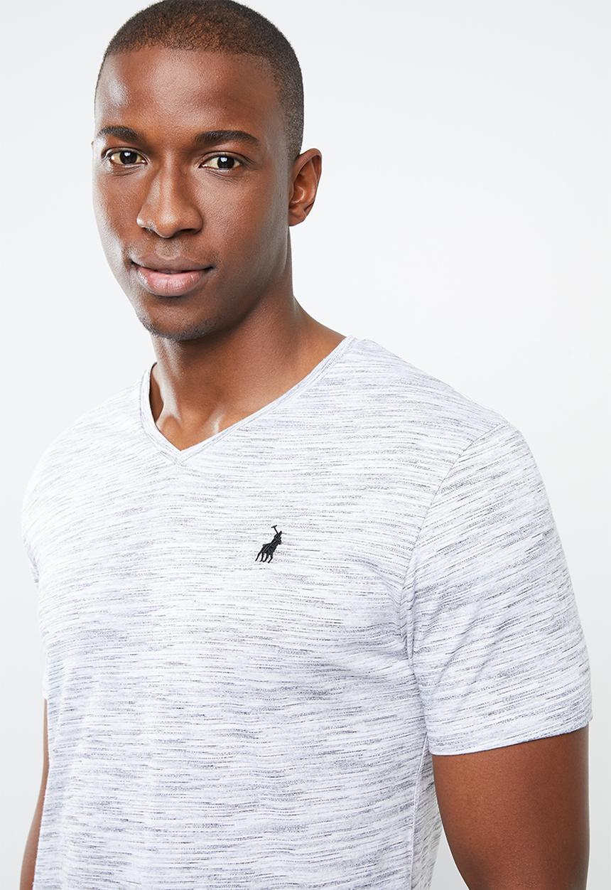 POLO - Space dye v-neck tee - white & grey