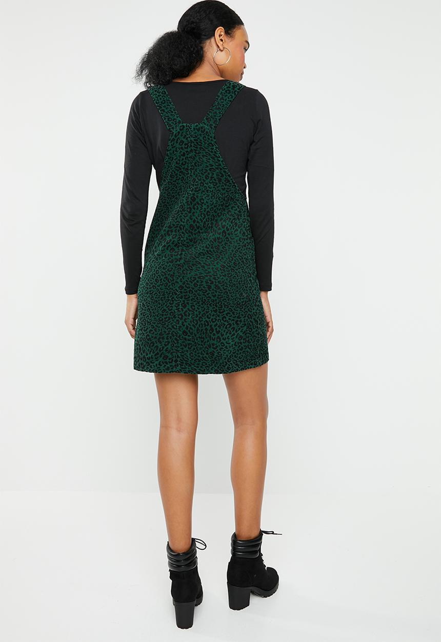 New Look - Animal dungaree dress - green & black