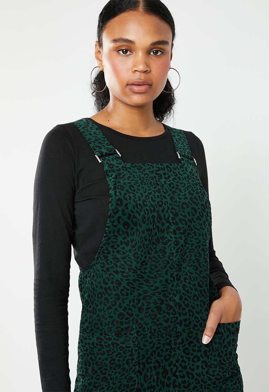 New Look - Animal dungaree dress - green & black