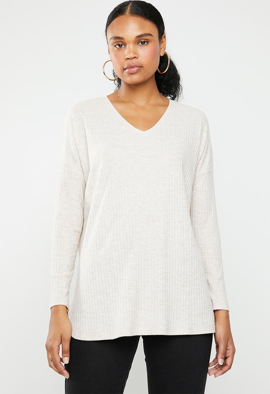 New Look - Brushed rib oversized top - beige 