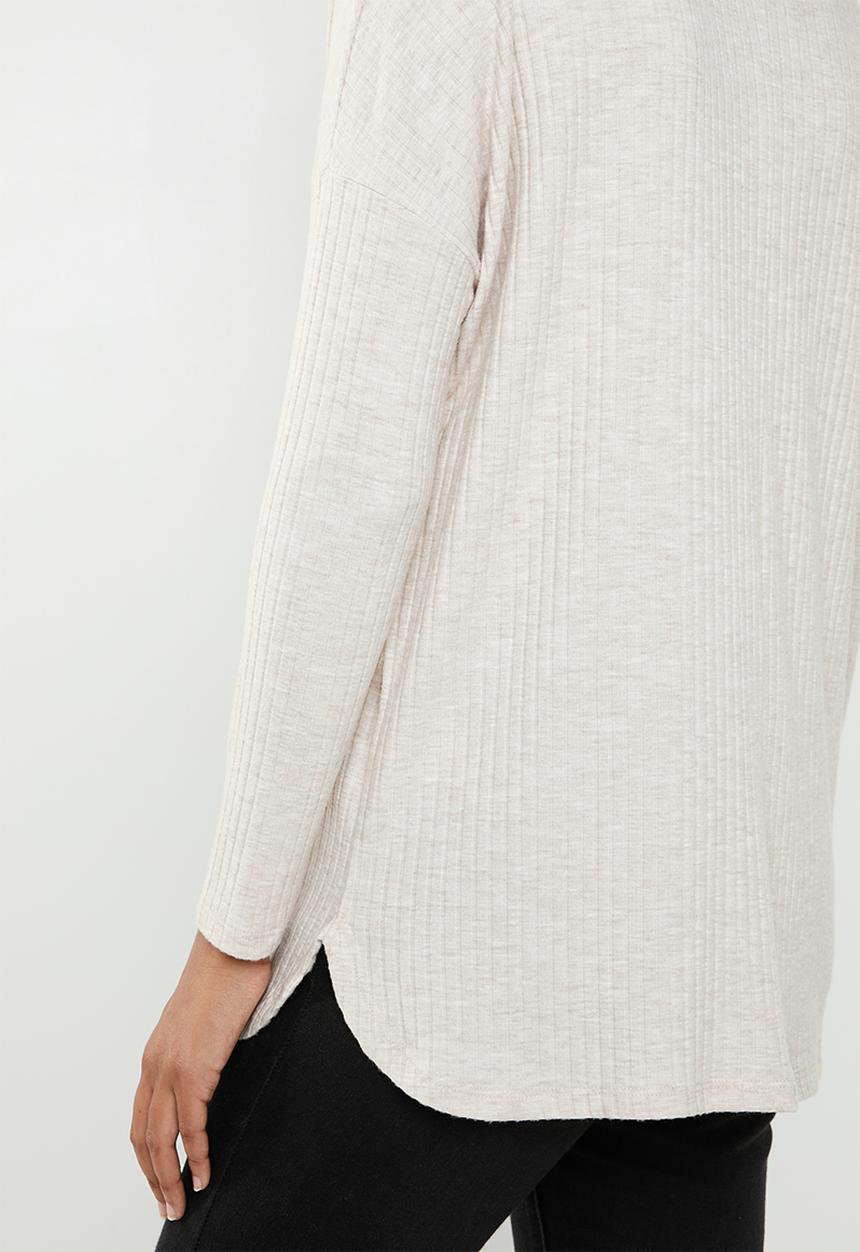 New Look - Brushed rib oversized top - beige 
