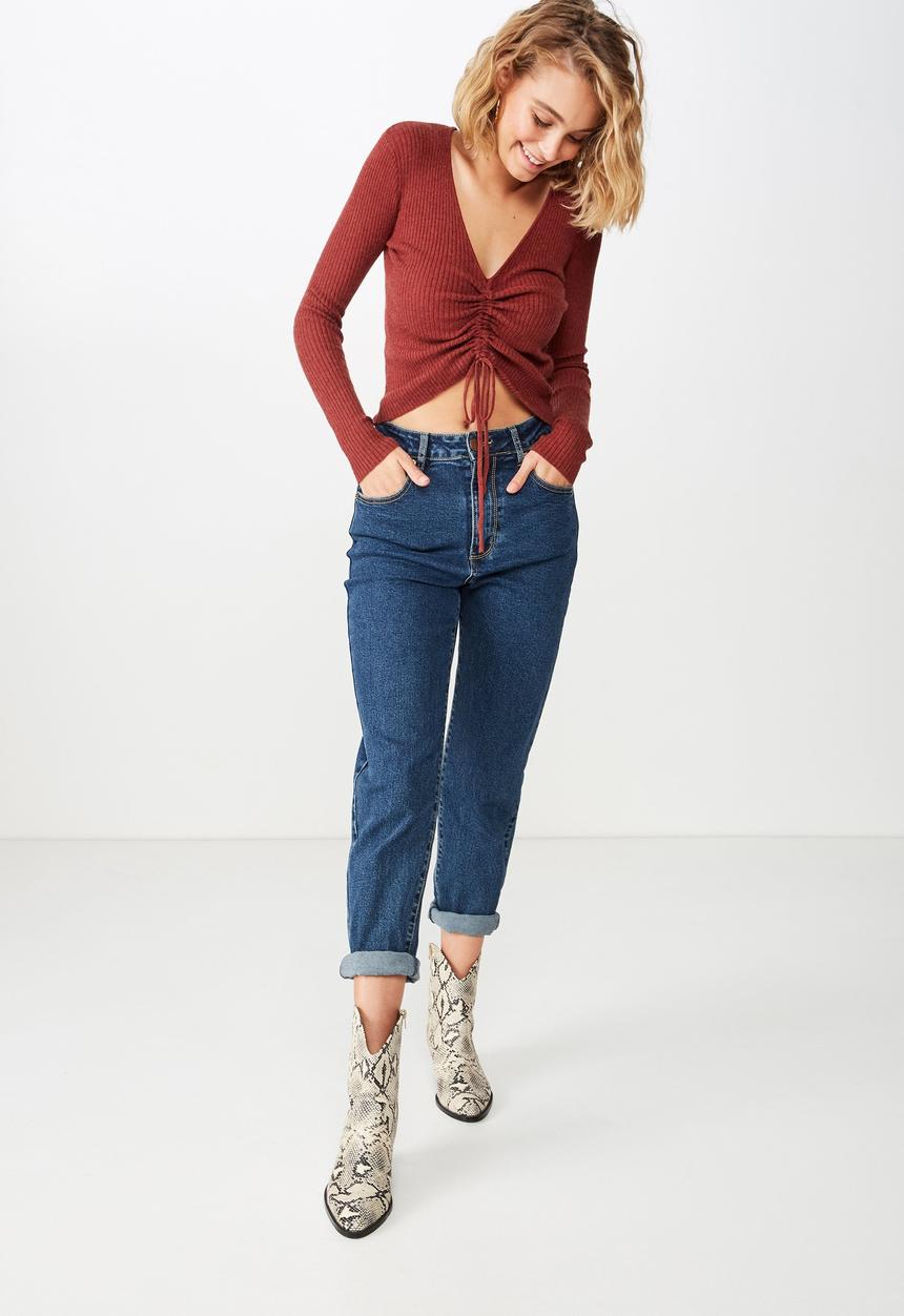 Cotton On - Roxy ruched front rib close to the body - rust 