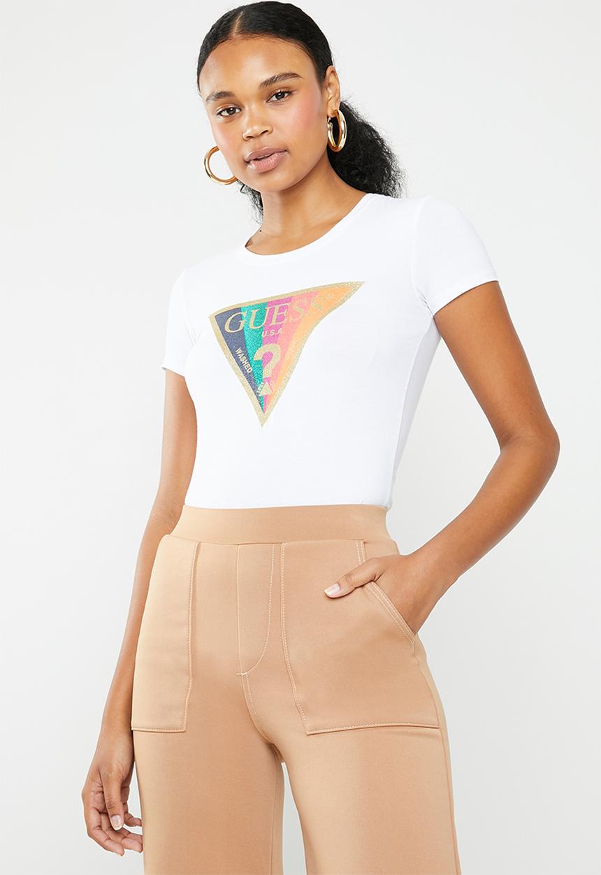GUESS - Ranbow glitter tee - white