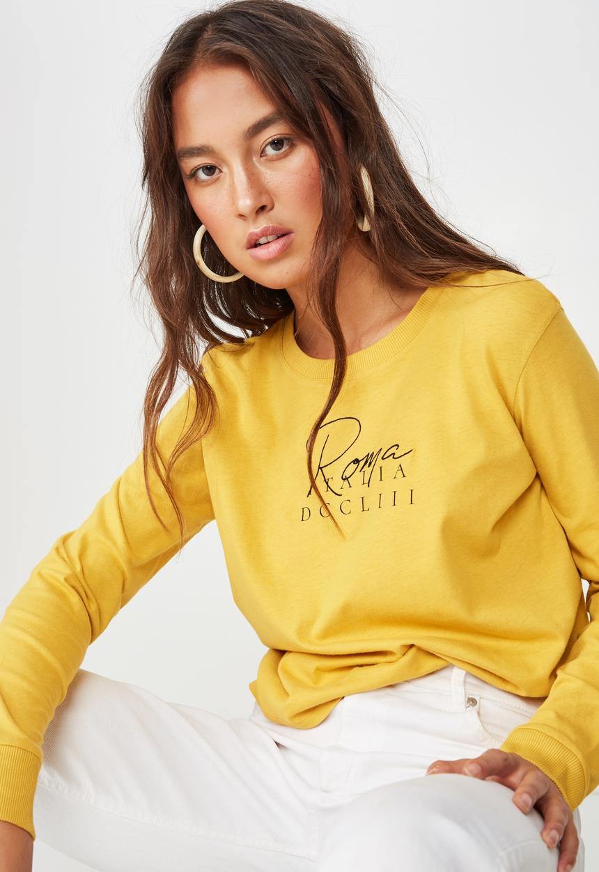 Cotton On - Classic slogan long sleeve tee - yellow