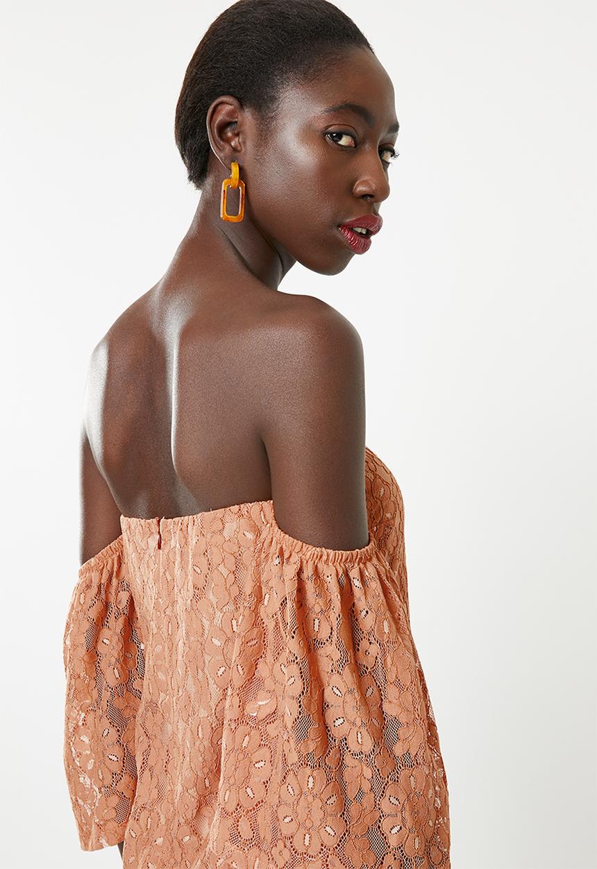 Superbalist - Flute sleeve lace dress - peach