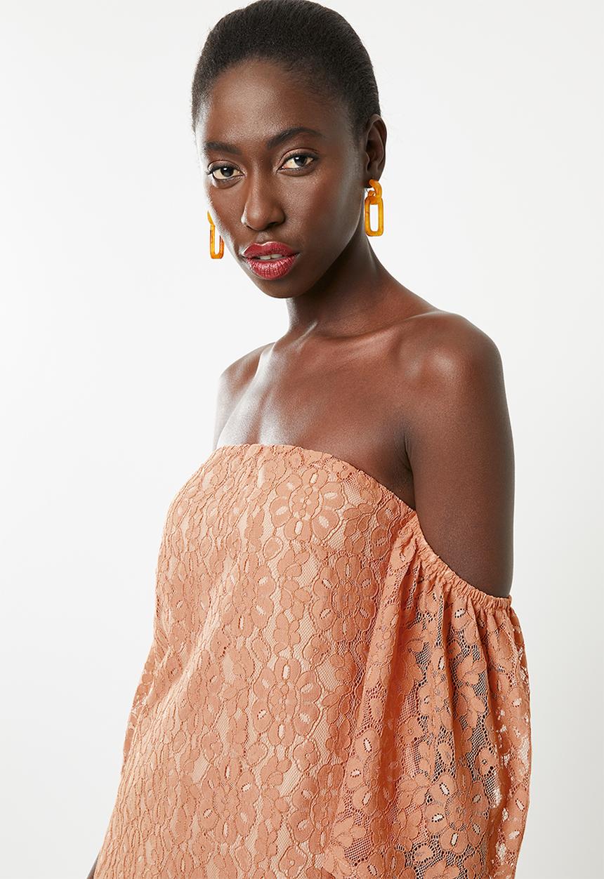 Superbalist - Flute sleeve lace dress - peach
