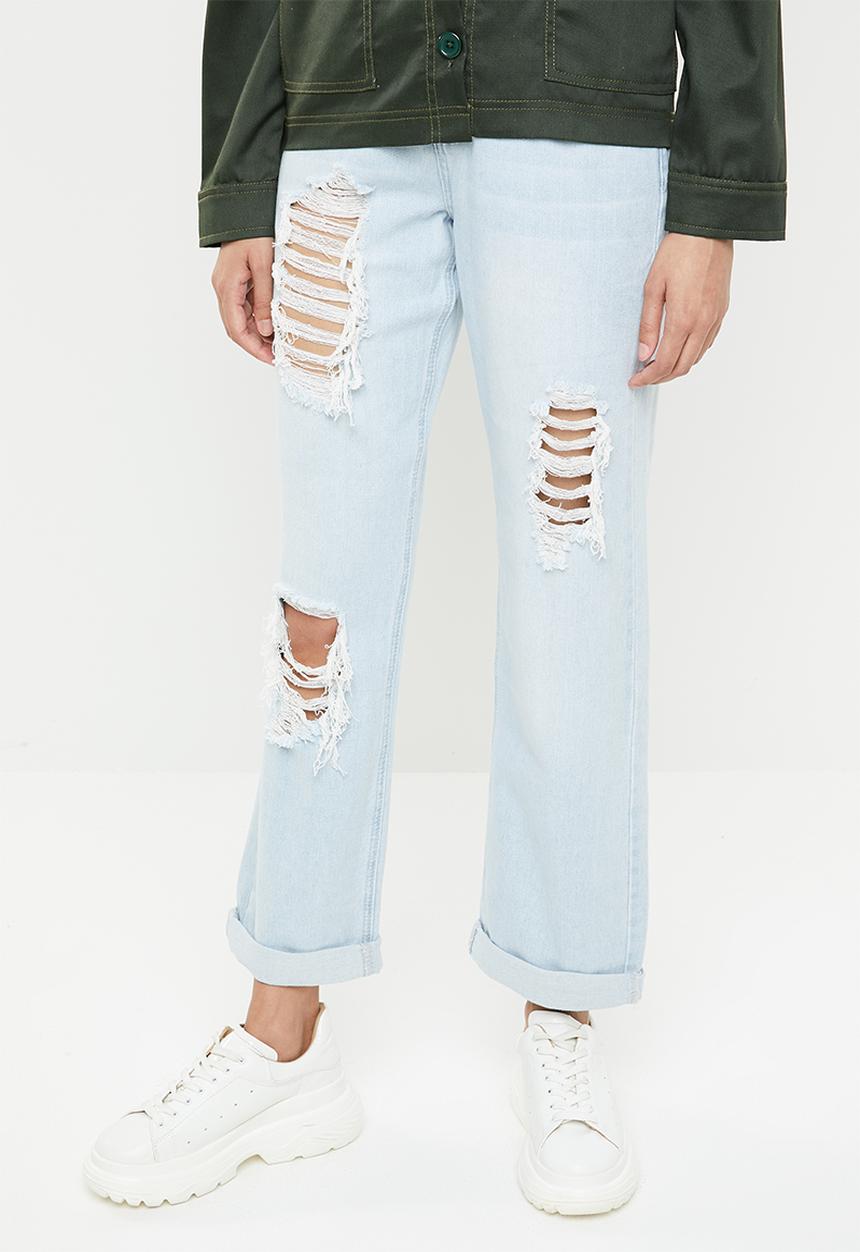 Missguided - High rise distressed boyfriend jean - blue