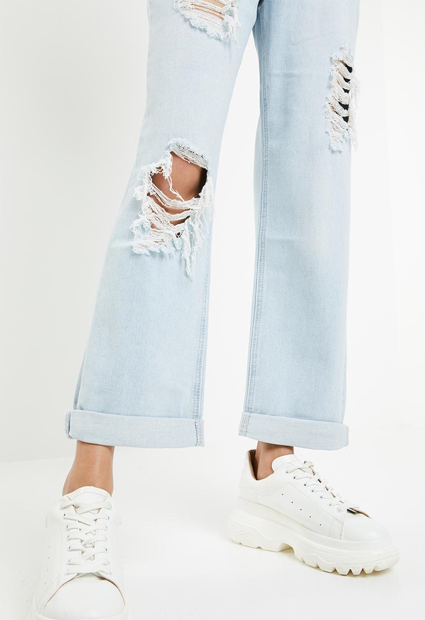 Missguided - High rise distressed boyfriend jean - blue