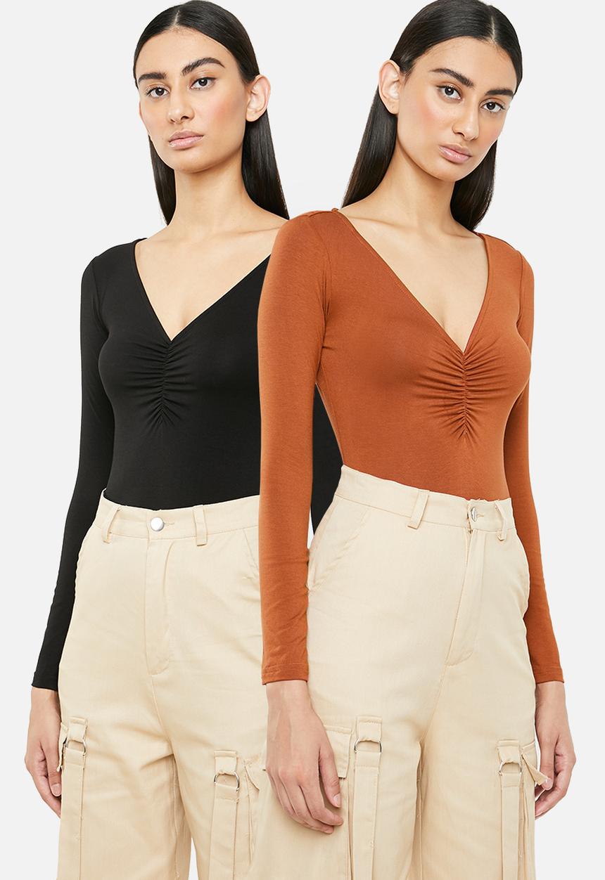 Superbalist - 2 Pack ruched bodysuit - rust and black