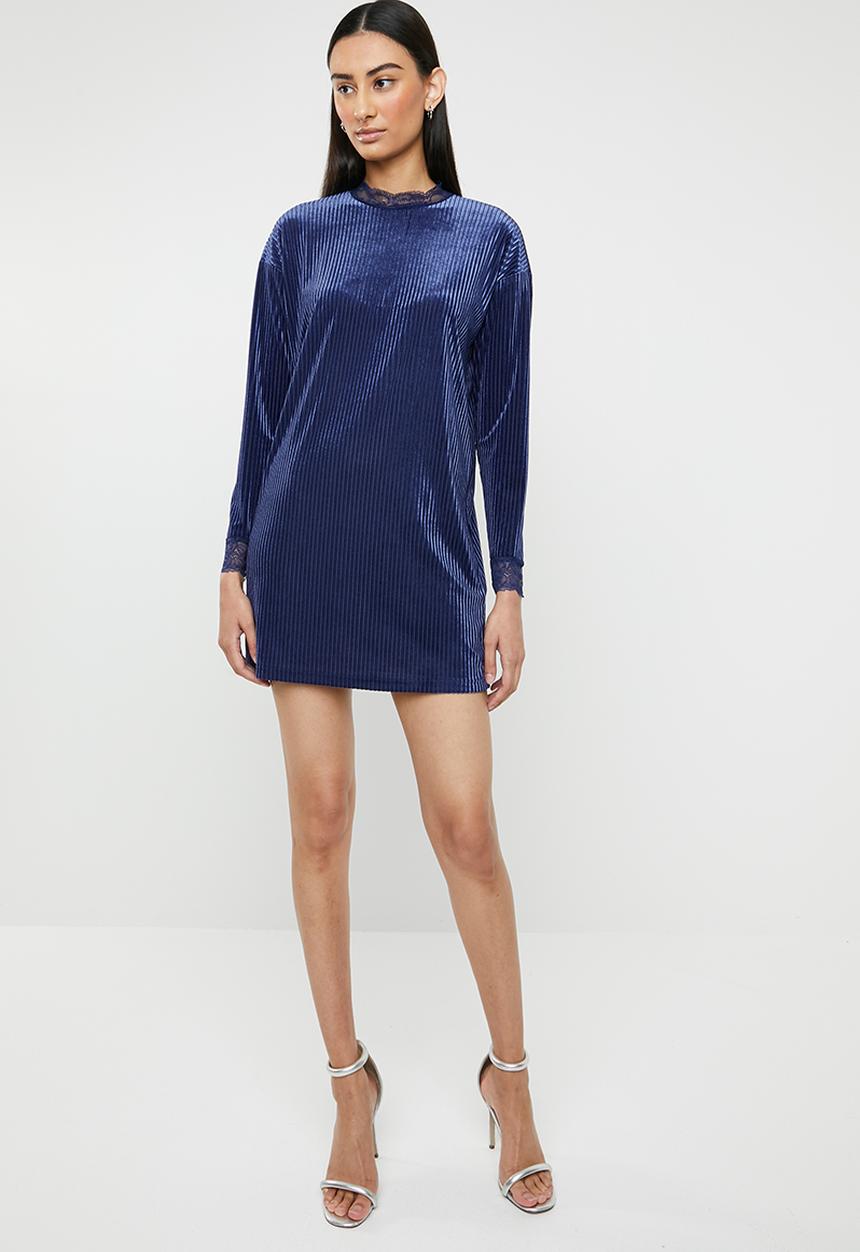 ONLY - Keshia long sleeve pleated dress - blue