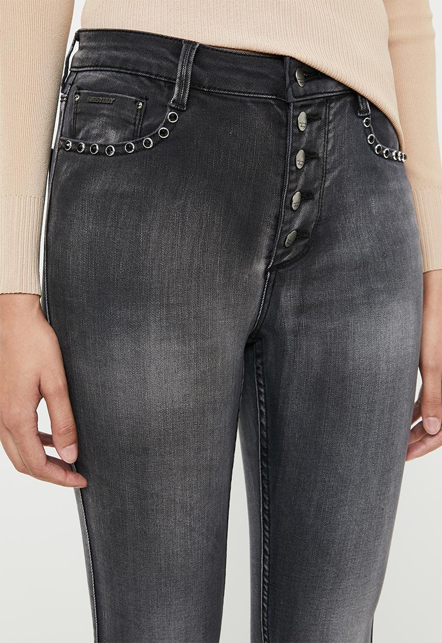 SISSY BOY - Ryder skinny with exposed buttons and studs - black