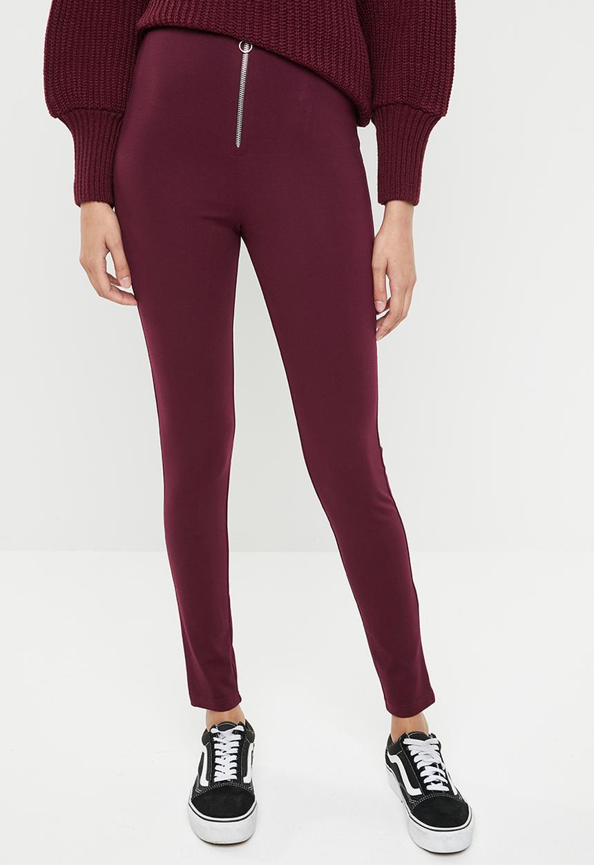 Superbalist - Premium stretch mid rise tregging with zip - burgundy 