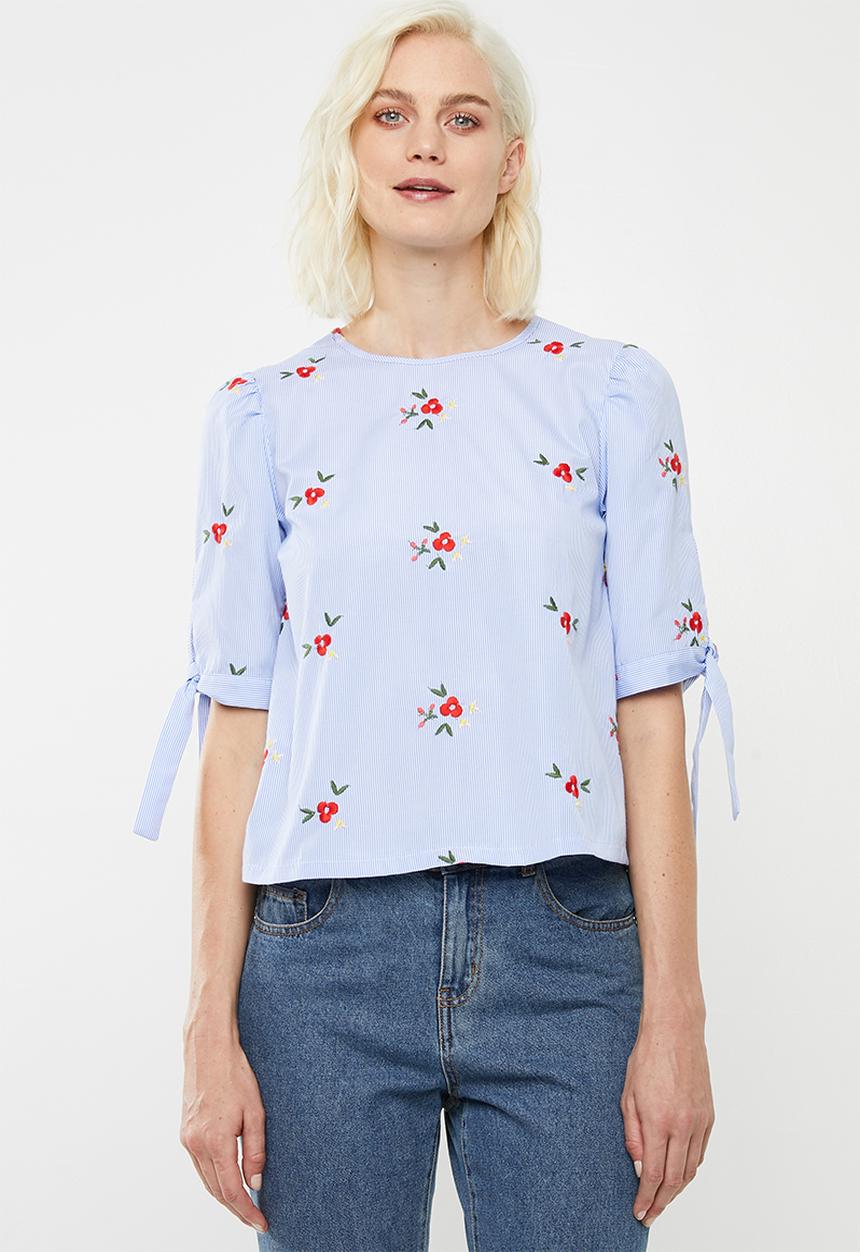Superbalist - Tie sleeve blouse - blue & white