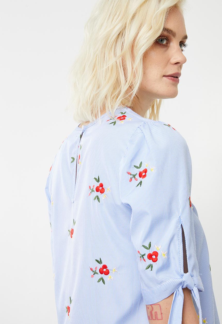 Superbalist - Tie sleeve blouse - blue & white