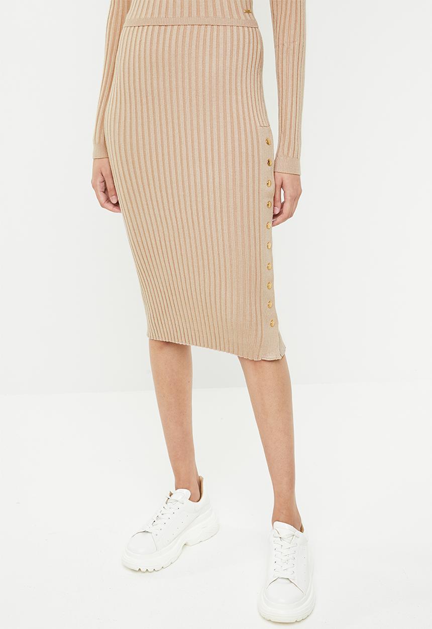 SISSY BOY - Riti knitwear skirt with pres stud detail - beige