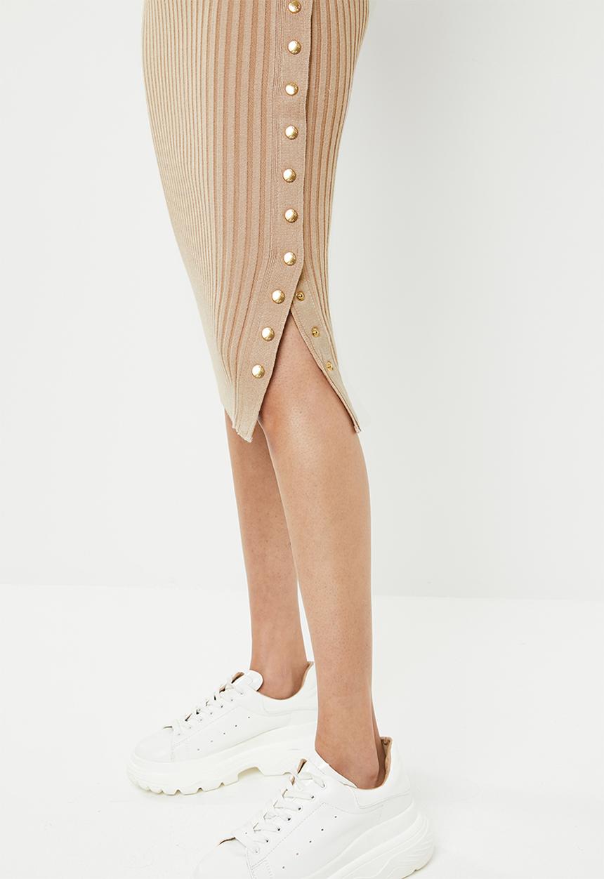 SISSY BOY - Riti knitwear skirt with pres stud detail - beige