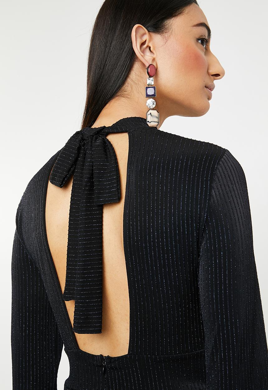ONLY - Cosmo long sleeve lurex playsuit - black & navy