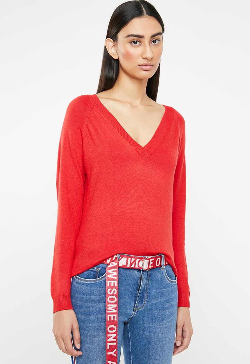 ONLY - Laura long sleeve v-neck pullover - red