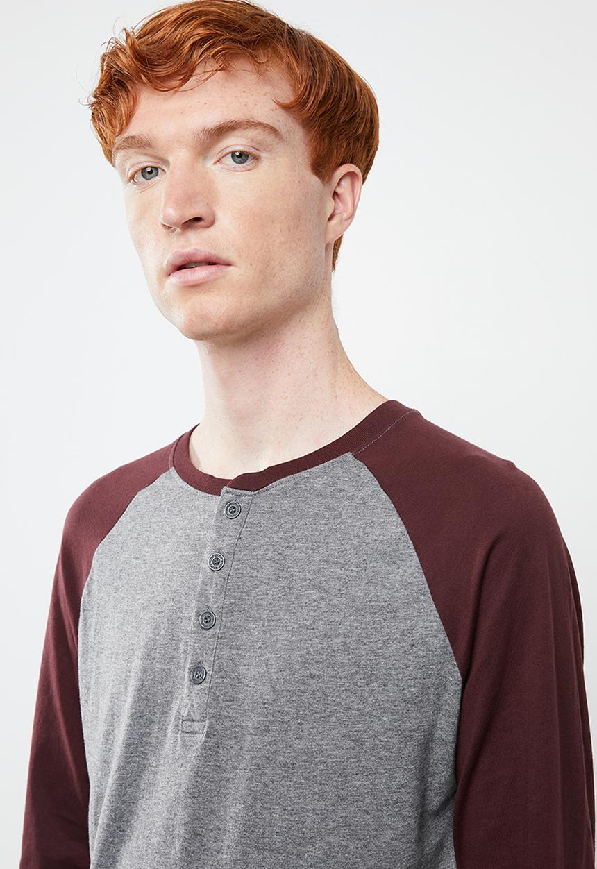 Brave Soul - Rasmus tee - charcoal & burgundy