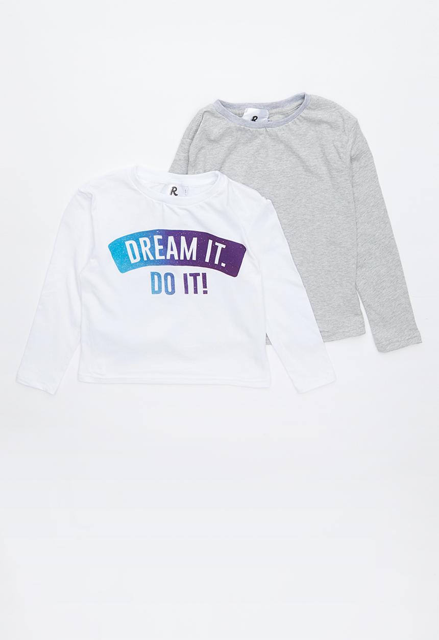 Rebel Republic - Kids 2 pack long sleeve top - grey & white