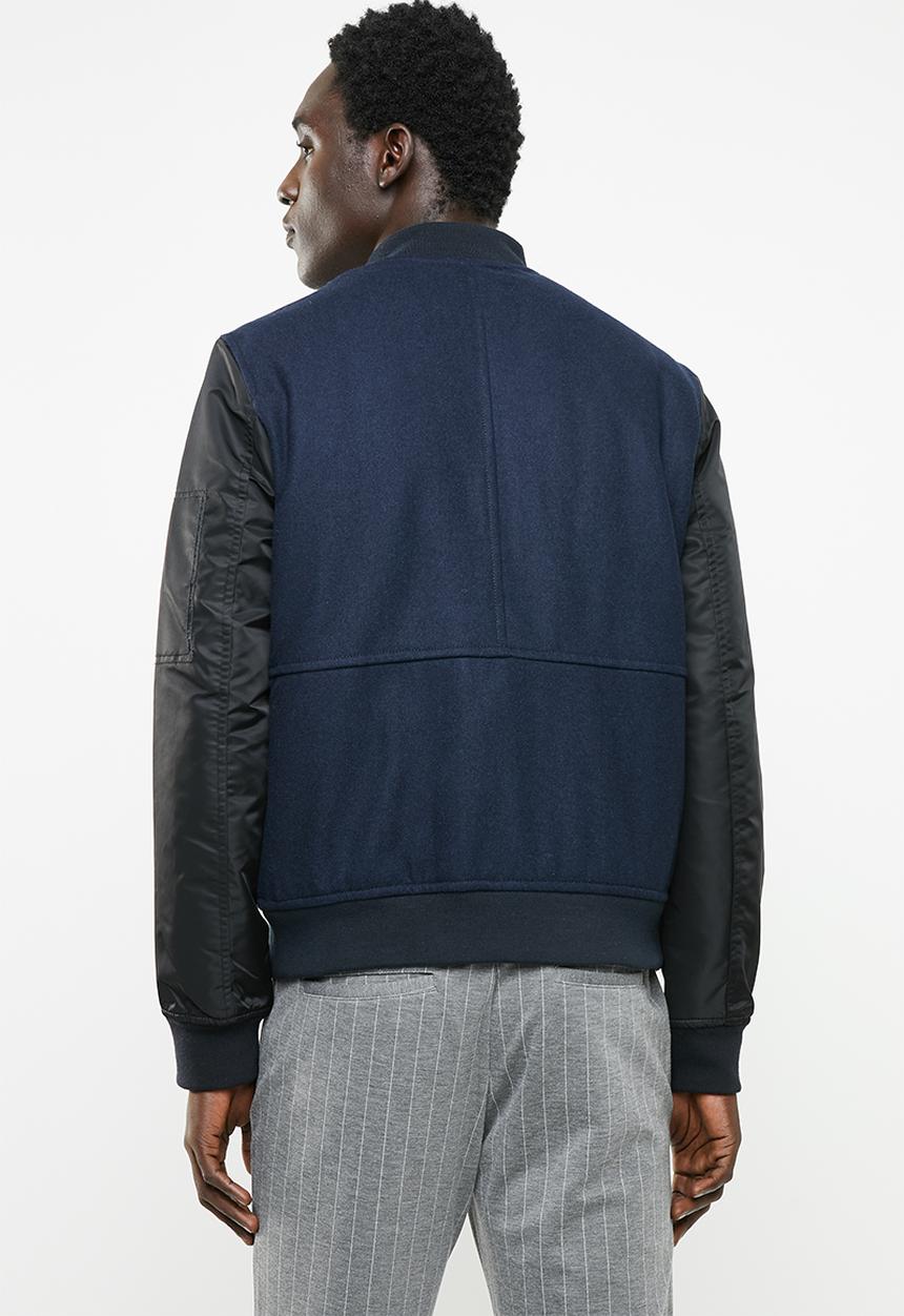 STYLE REPUBLIC - Melton body bomber jacket - navy & black
