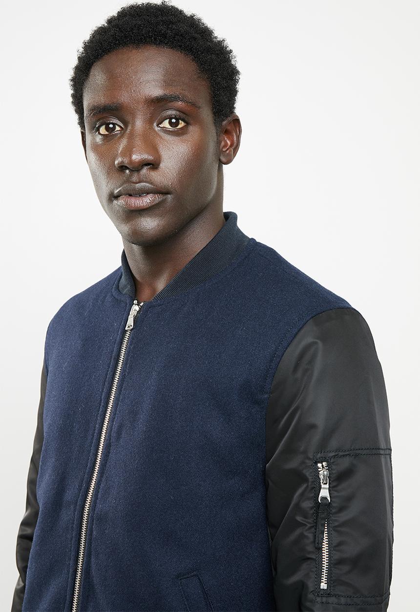 STYLE REPUBLIC - Melton body bomber jacket - navy & black