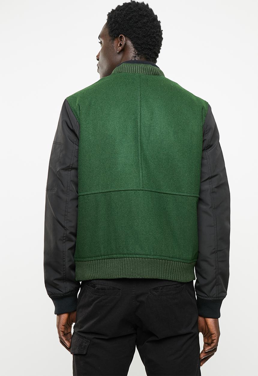 STYLE REPUBLIC - Melton body bomber jacket - green & black