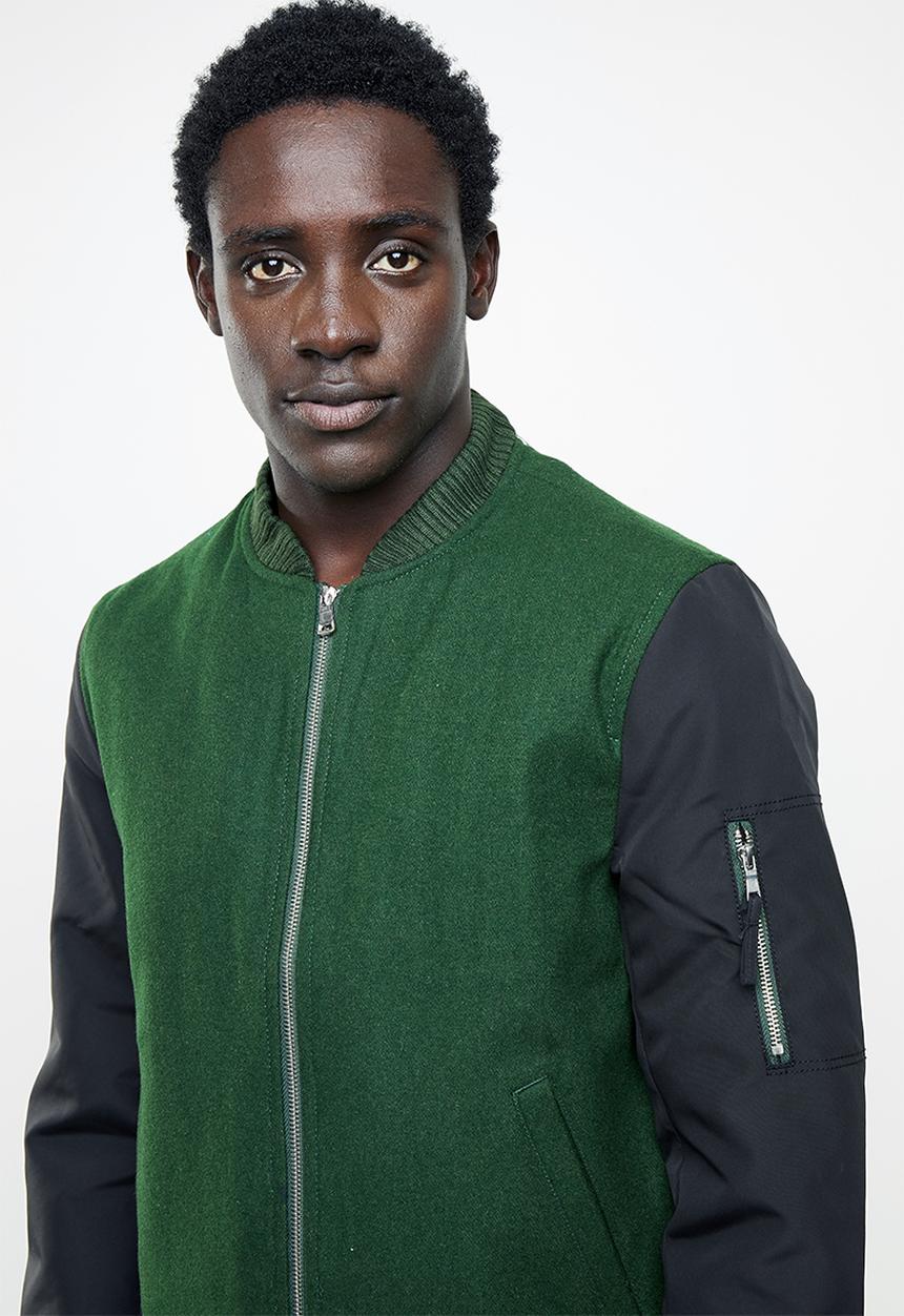 STYLE REPUBLIC - Melton body bomber jacket - green & black