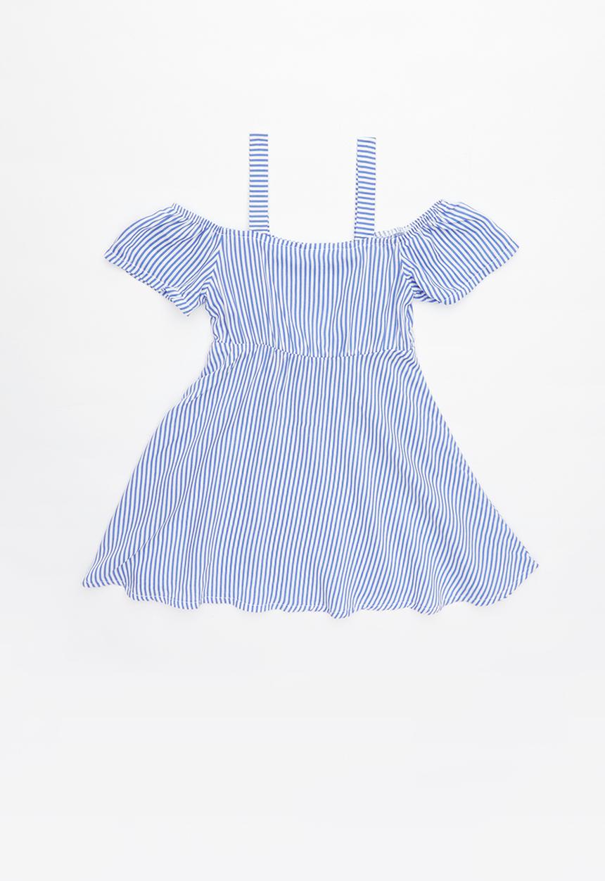 Pop Candy - Cold shoulder dress - blue & white