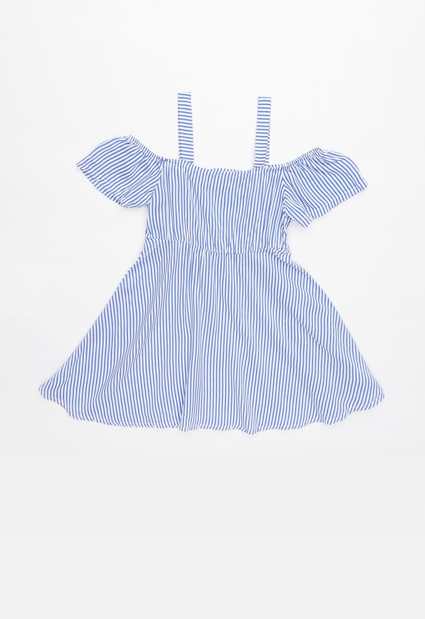 Pop Candy - Cold shoulder dress - blue & white