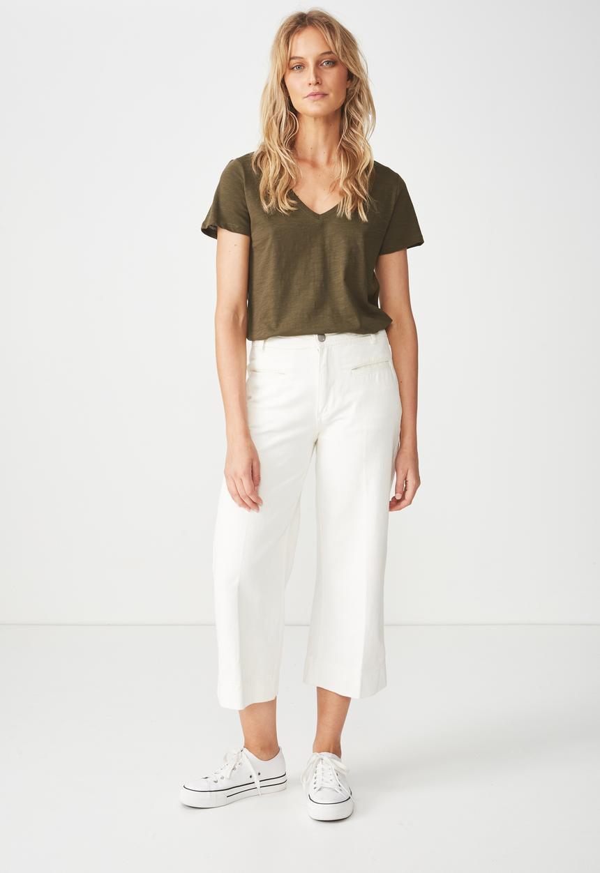 Cotton On - The deep v-neck tee - khaki