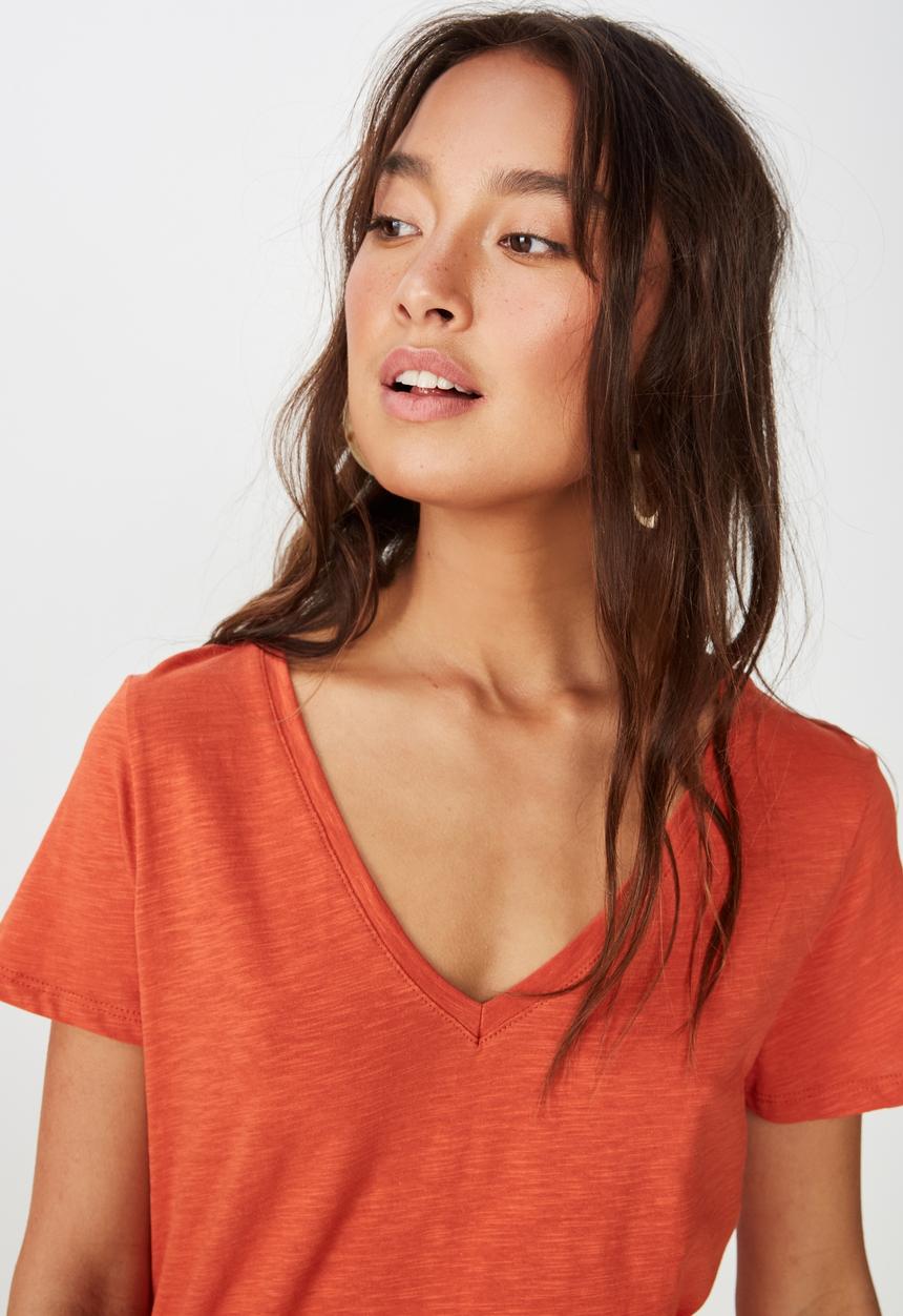 Cotton On - The deep v-neck tee - orange 