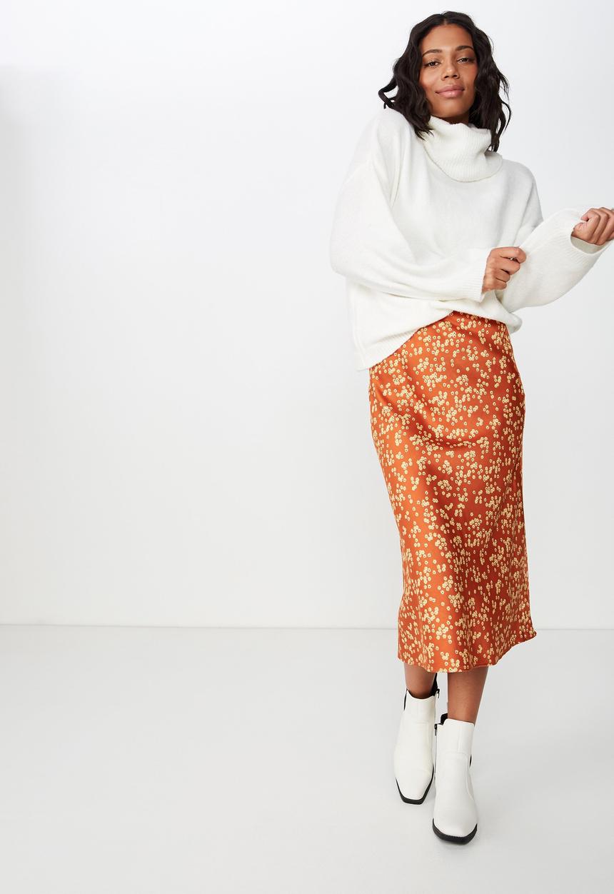Cotton On - Woven bella midi skirt - disty rust