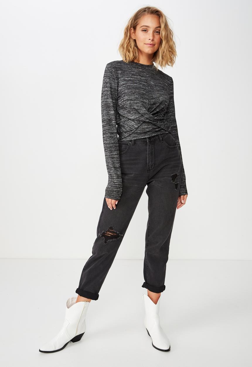 Cotton On - Devon twisty front long sleeve top - black