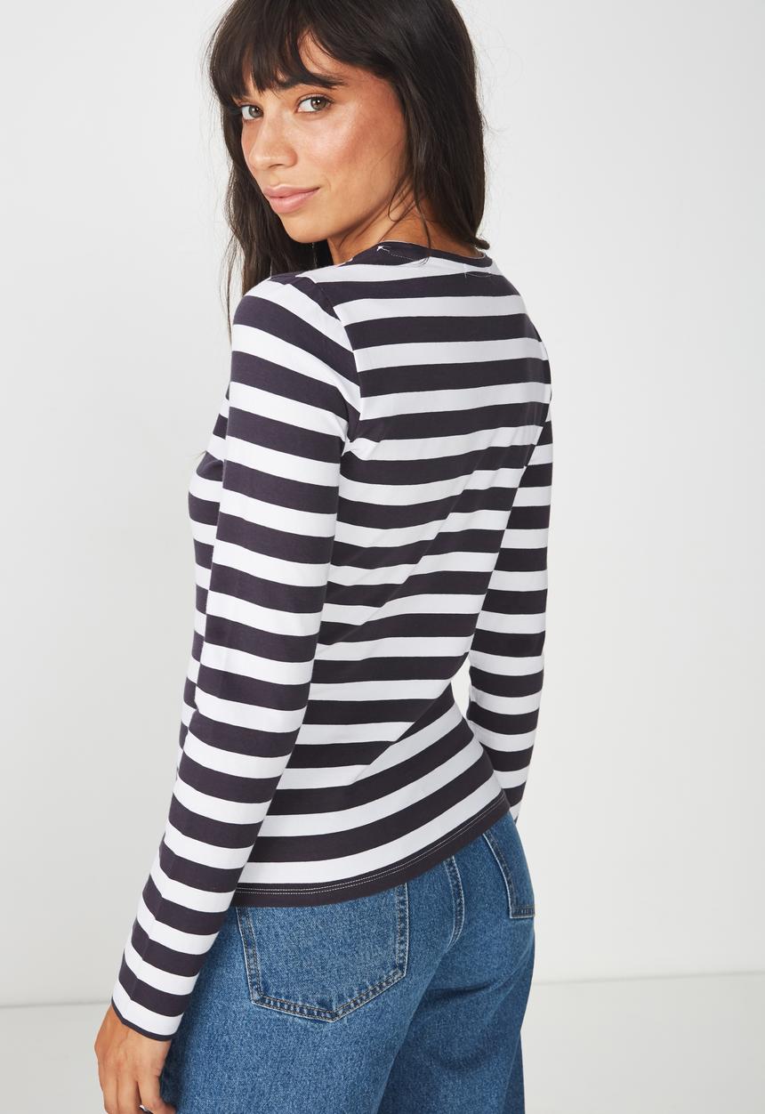 Cotton On - Everyday long sleeve top - white & navy 