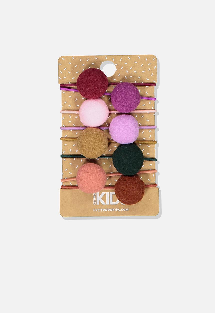Cotton On - Knot messy pom poms hairties - multi 