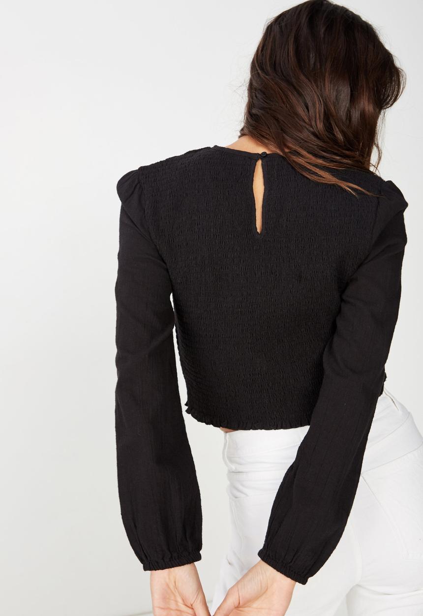 Cotton On - Mason shirred high neck blouse - black