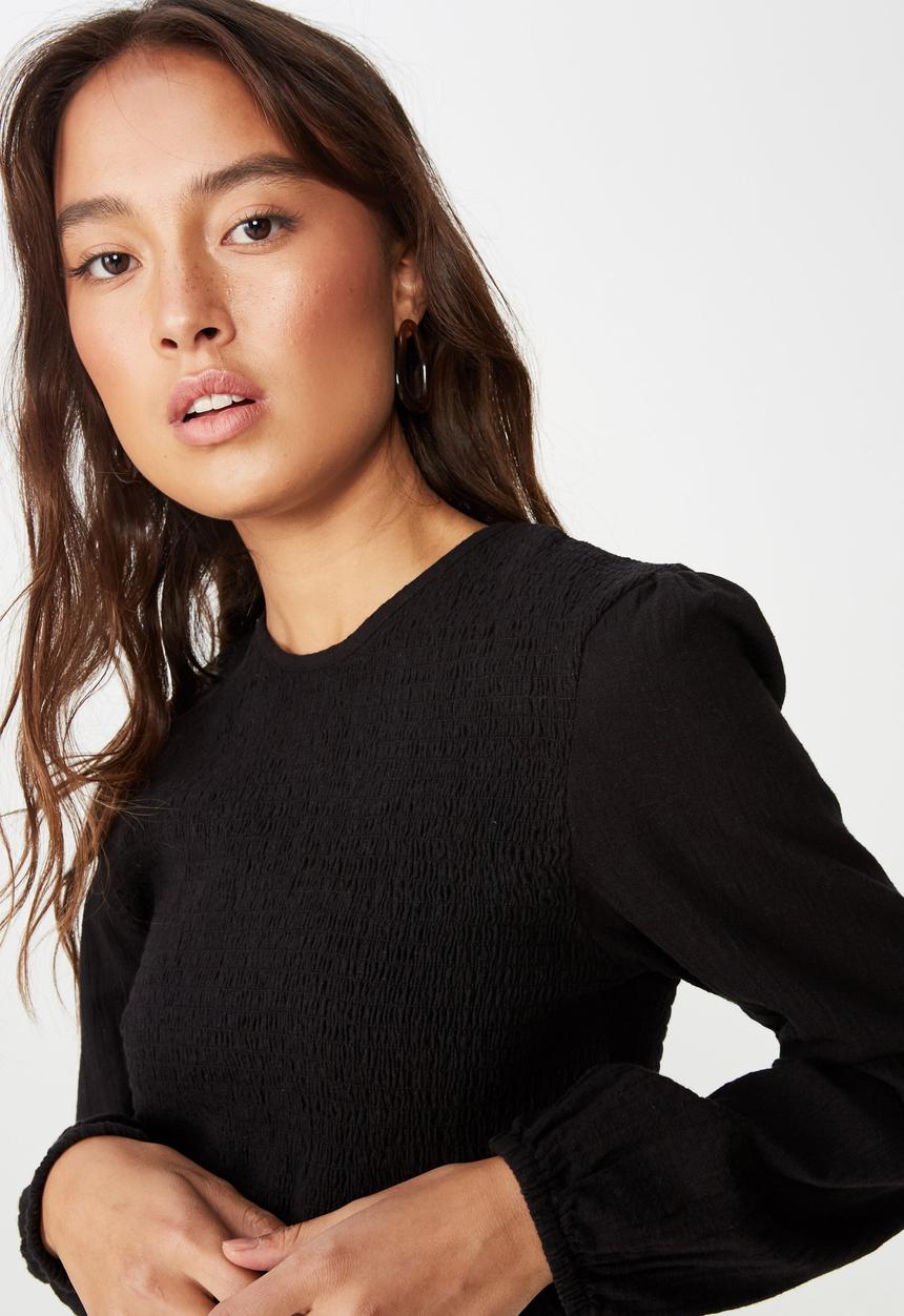 Cotton On - Mason shirred high neck blouse - black